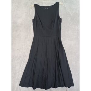 Ann‎ Taylor Sz 6 Fit Flare Dress Black Wool Aline Knee Length Sleeveless Pleated